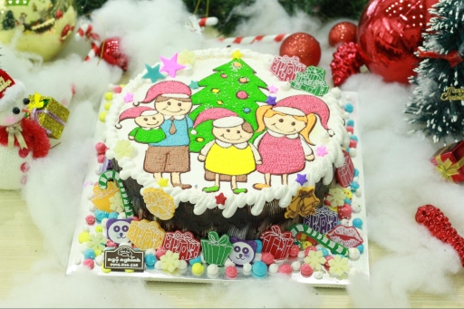 Bánh Sinh Nhật Vẽ Hình Gia đình Lễ Giáng Sinh
